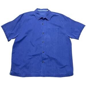 Tommy Bahamas Men's XXL Blue Purple 100% Silk‎ Button Up Collared Camp Shirt